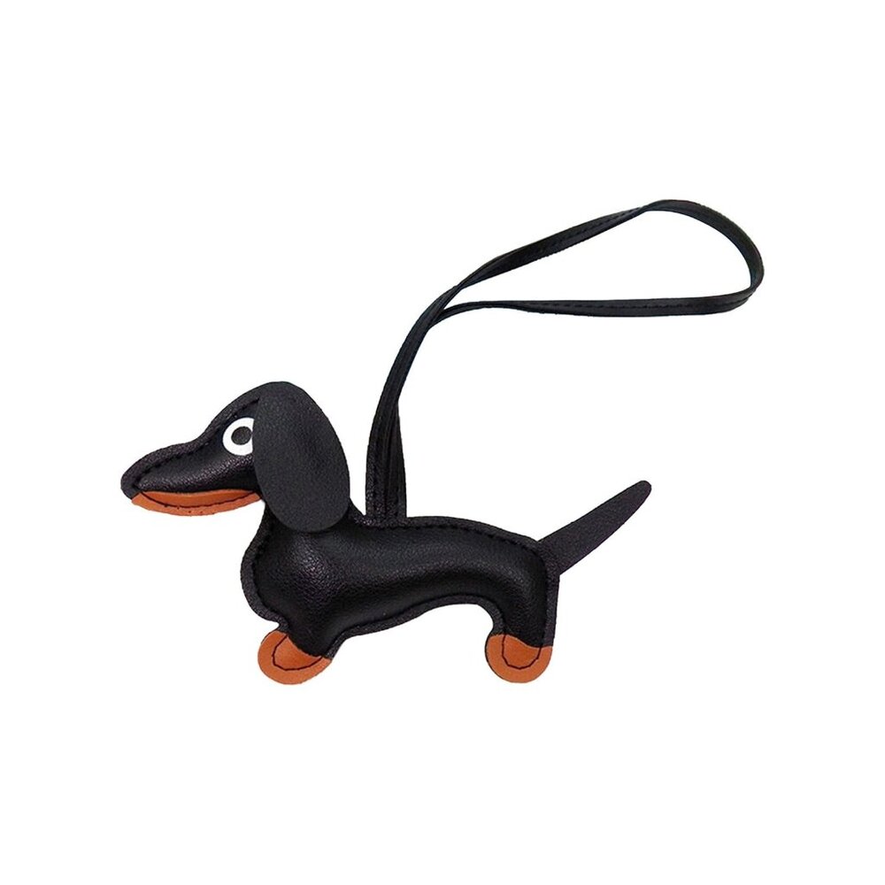 Black & Brown Dachshund Leather Bag Charm Keychain Dog Purse Accessory - Picture 5 of 6